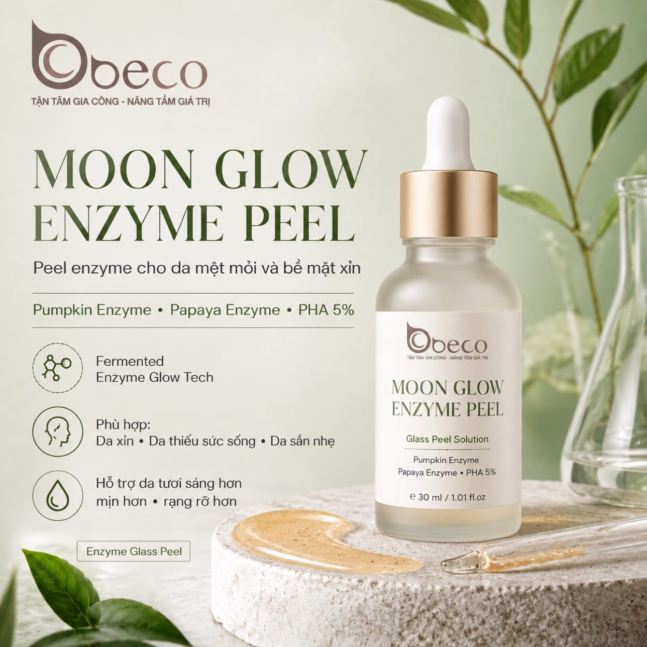 Serum Moon Glow Enzyme Peel do BECO gia công, nền enzyme bí đỏ và đu đủ