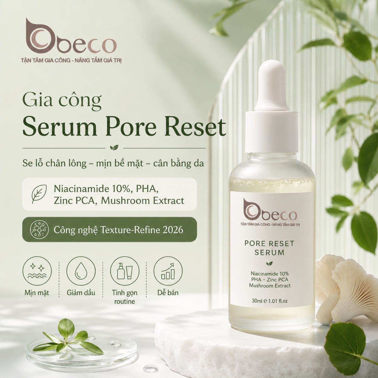 Serum Pore Reset do BECO gia công, nền Niacinamide 10% và Zinc PCA