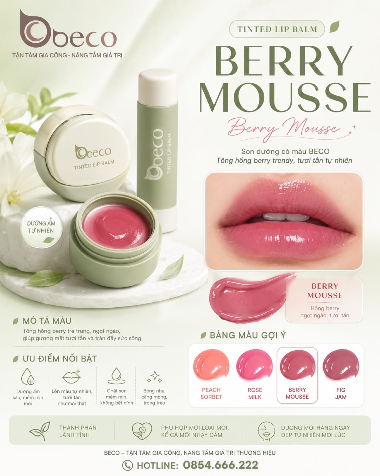 Thẻ màu son TB-05 Berry Mousse (Berry Mousse) do BECO gia công