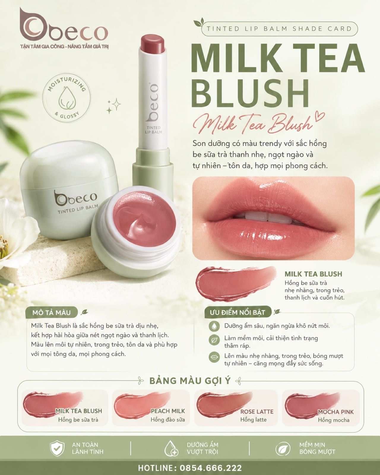Thẻ màu son TB-03 Milk Tea Blush (Milk Tea Blush) do BECO gia công