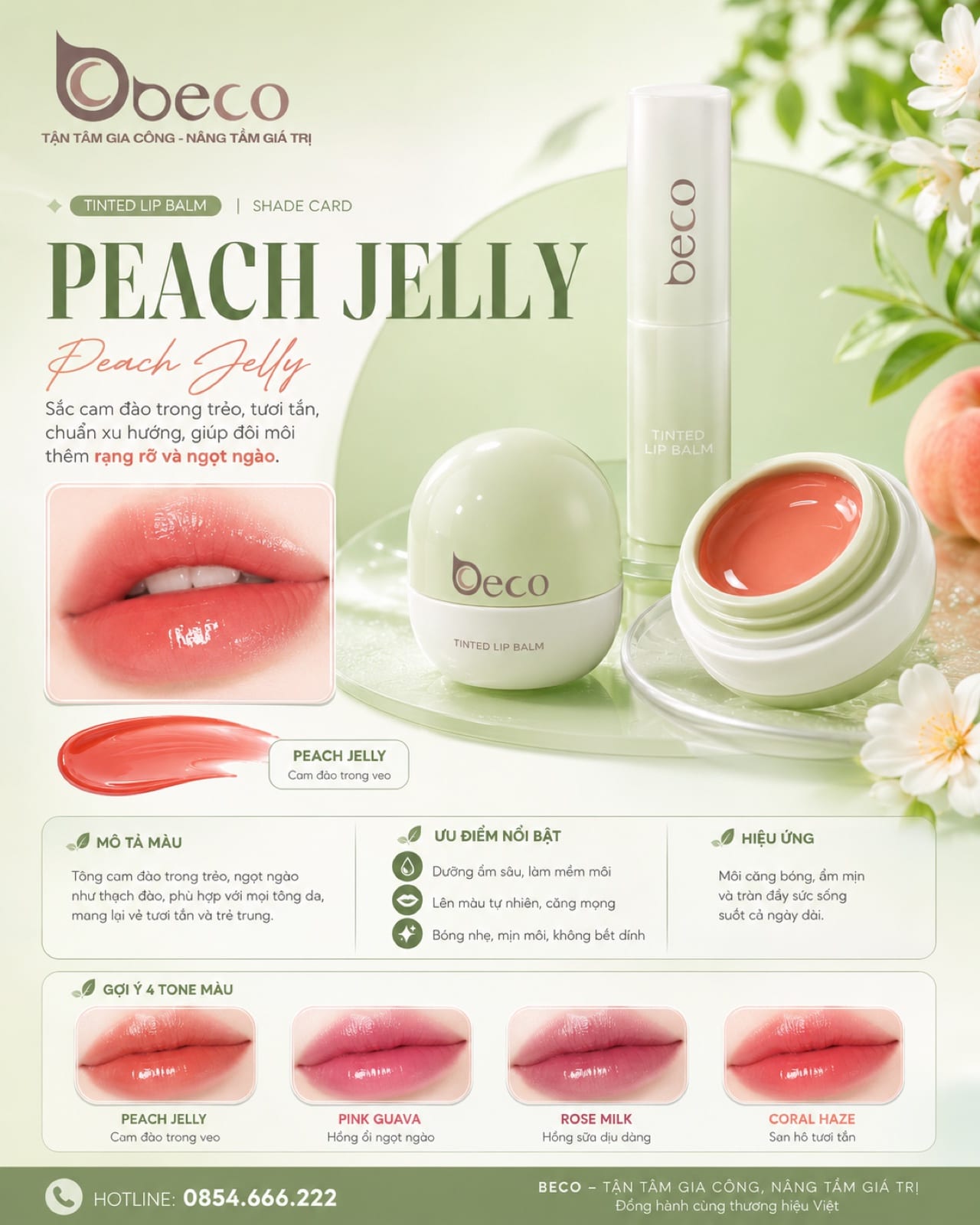 Thẻ màu son TB-02 Peach Jelly (Peach Jelly) do BECO gia công