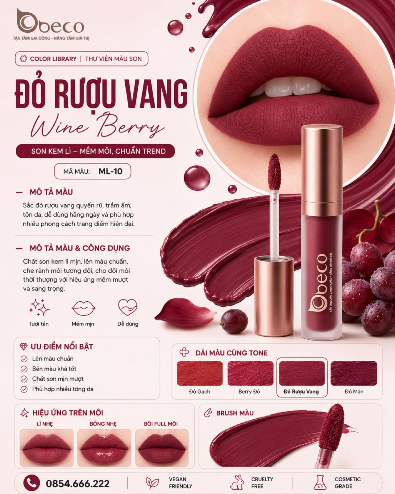Thẻ màu son ML-10 Đỏ rượu vang (Wine Berry) do BECO gia công