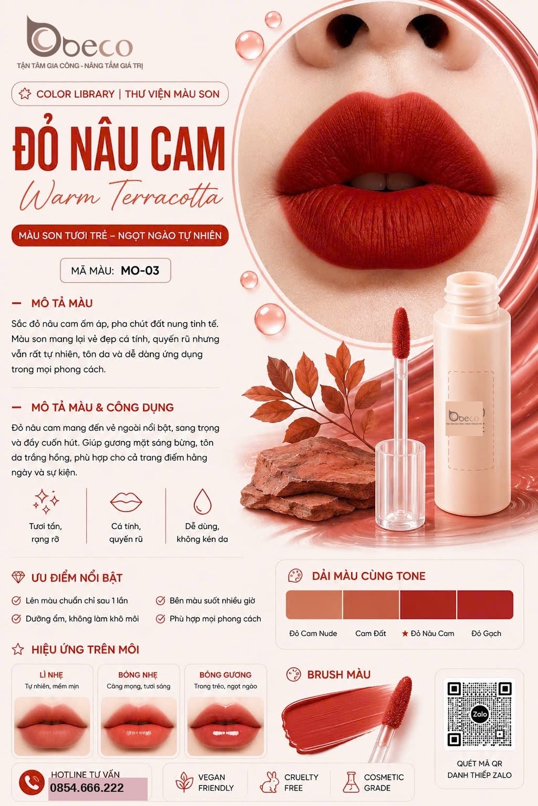 Thẻ màu son MO-03 Đỏ nâu cam (Warm Terracotta) do BECO gia công