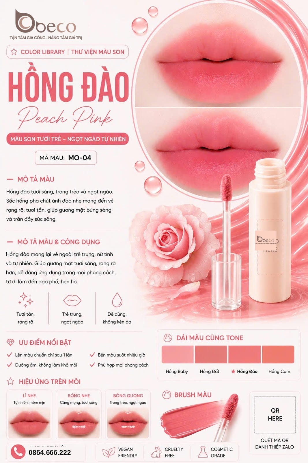 Thẻ màu son MO-04 Hồng đào (Peach Pink) do BECO gia công