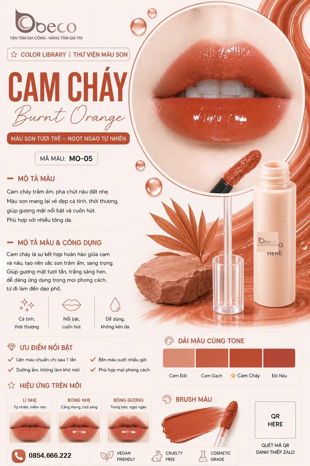 Thẻ màu son MO-05 Cam cháy (Burnt Orange) do BECO gia công