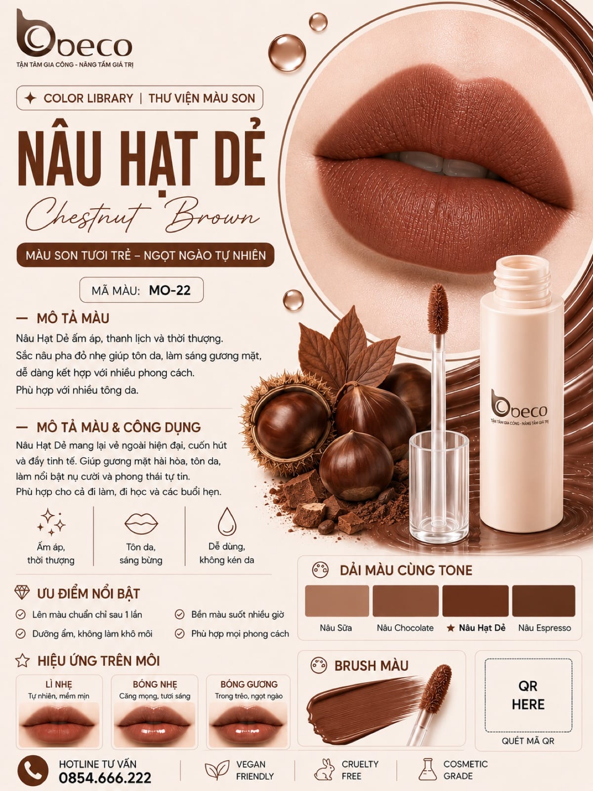 Thẻ màu son MO-22 Nâu hạt dẻ (Chestnut Brown) do BECO gia công