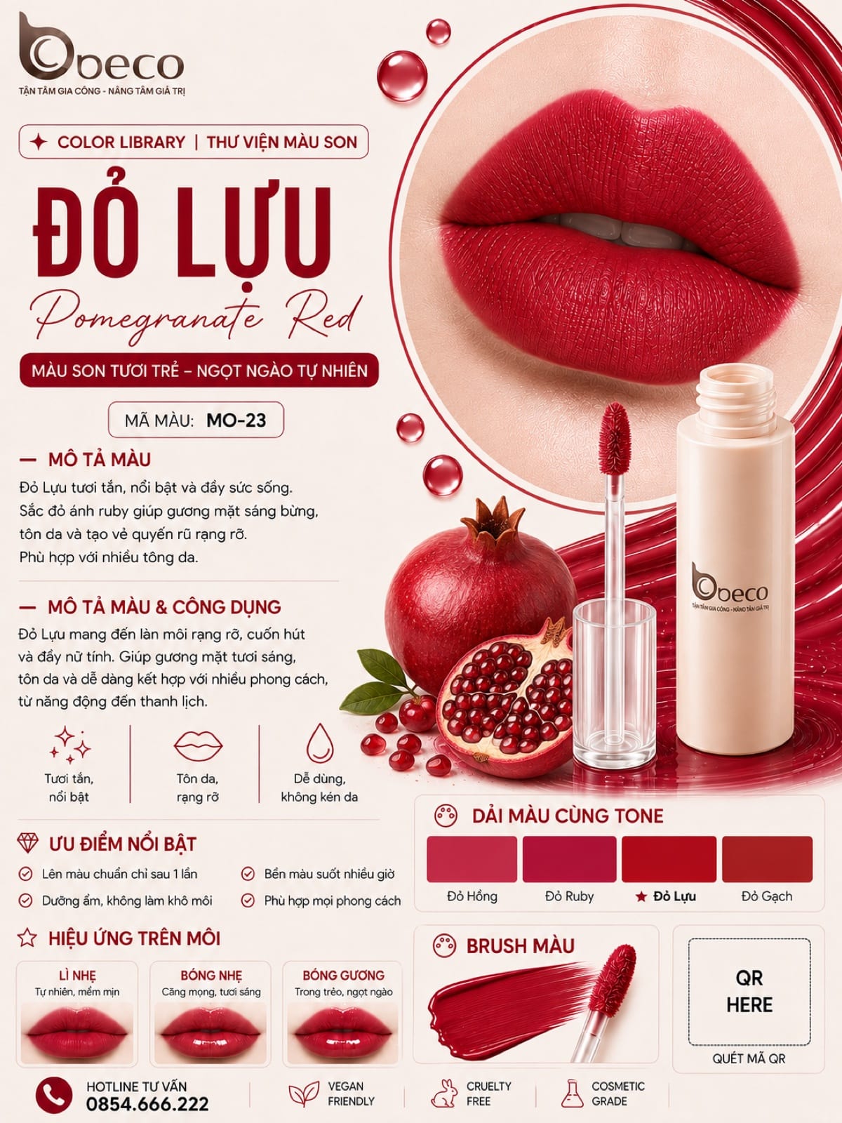 Thẻ màu son MO-23 Đỏ lựu (Pomegranate Red) do BECO gia công