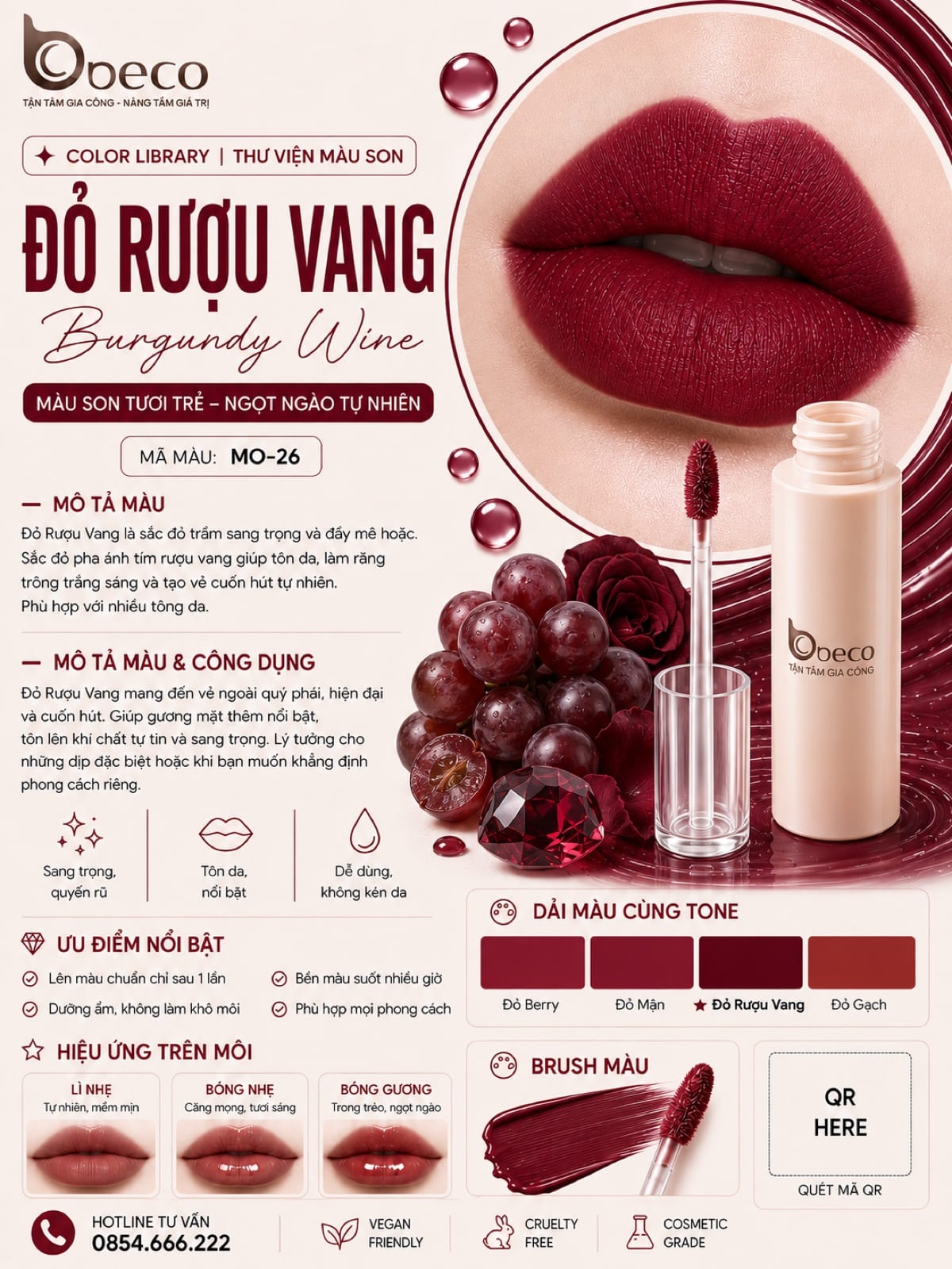 Thẻ màu son MO-26 Đỏ rượu vang (Burgundy Wine) do BECO gia công