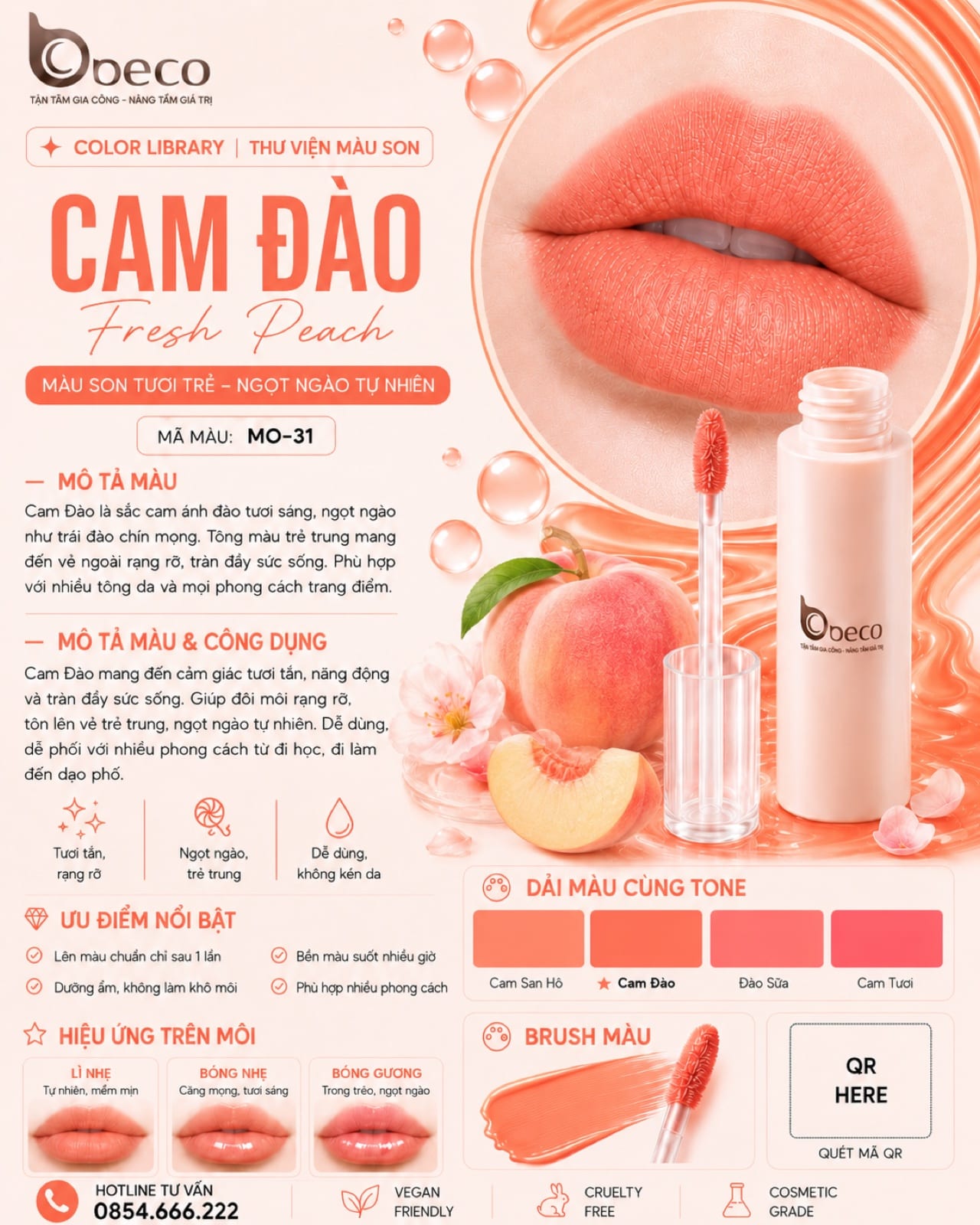 Thẻ màu son MO-31 Cam đào (Fresh Peach) do BECO gia công