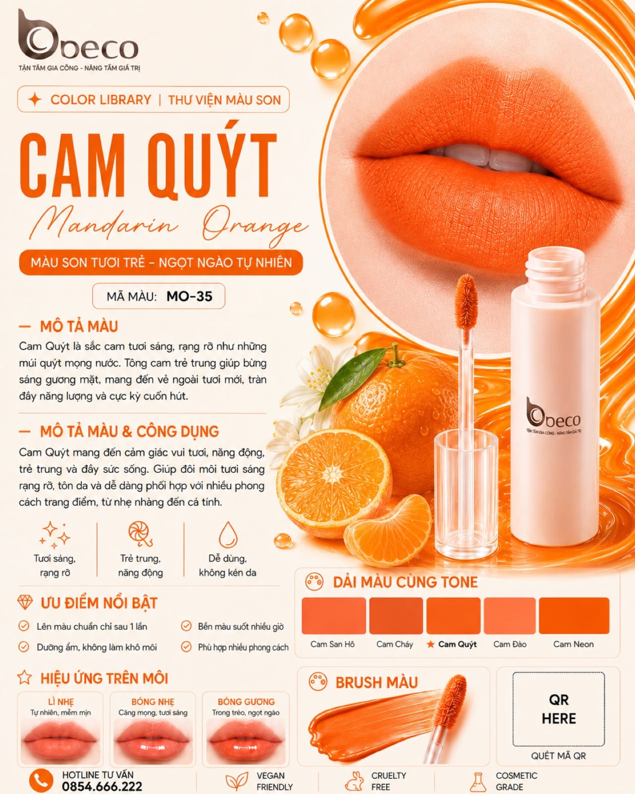 Thẻ màu son MO-35 Cam quýt (Mandarin Orange) do BECO gia công