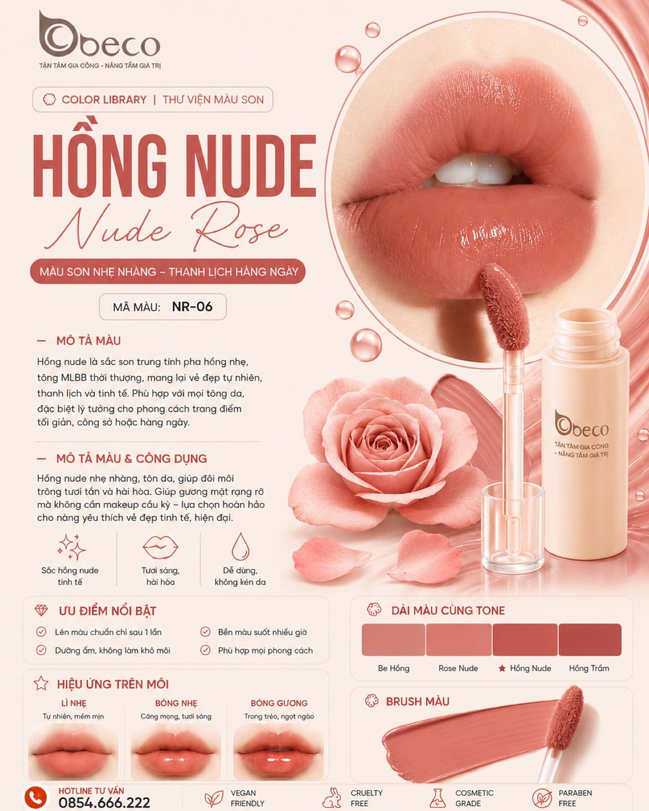 Thẻ màu son NR-06 Hồng nude (Nude Rose) do BECO gia công