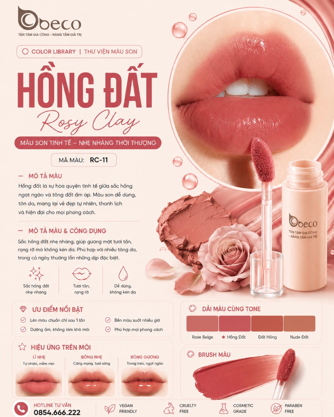 Thẻ màu son RC-11 Hồng đất (Rosy Clay) do BECO gia công