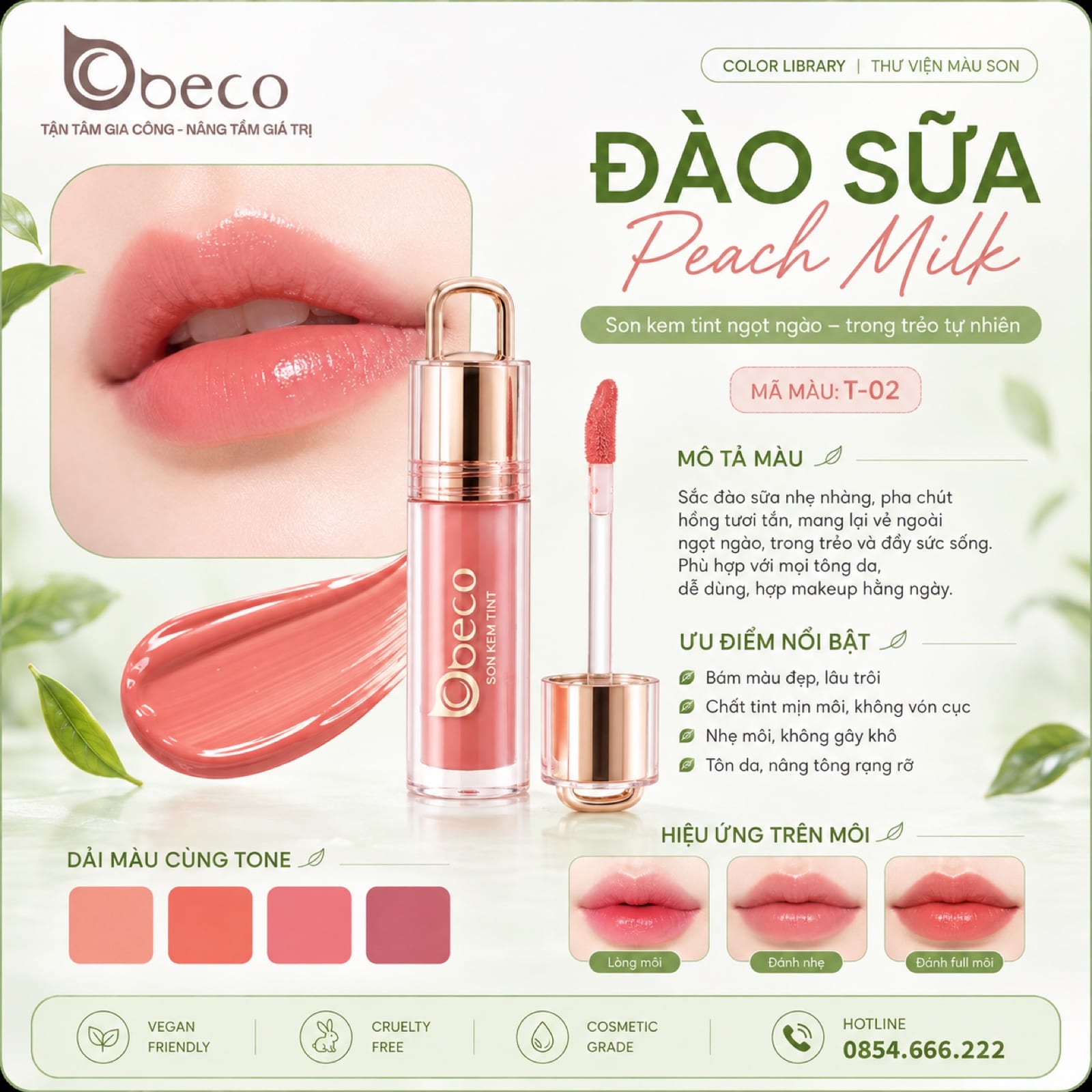 Thẻ màu son T-02 Đào sữa (Peach Milk) do BECO gia công