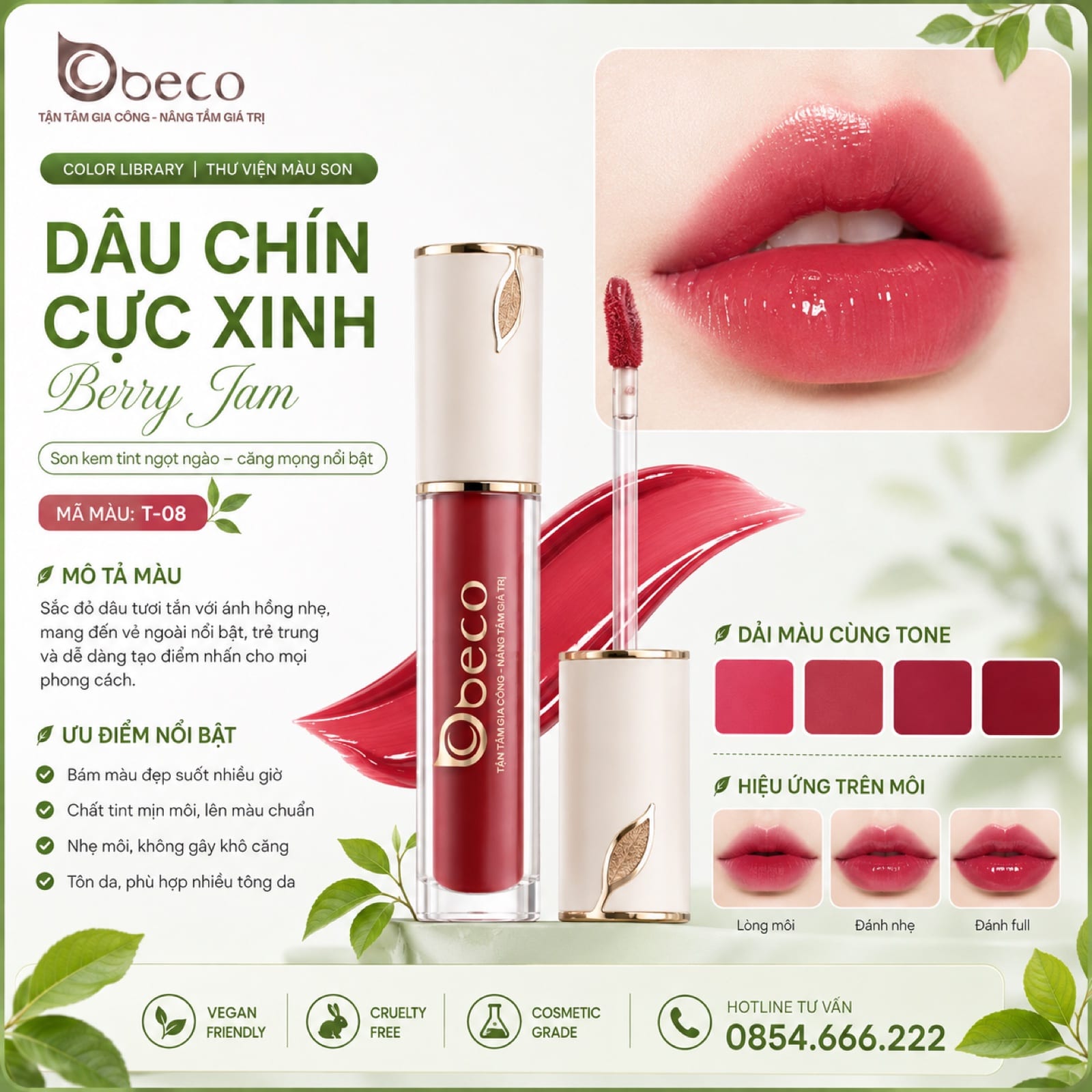 Thẻ màu son T-08 Dâu chín cực xinh (Berry Jam) do BECO gia công