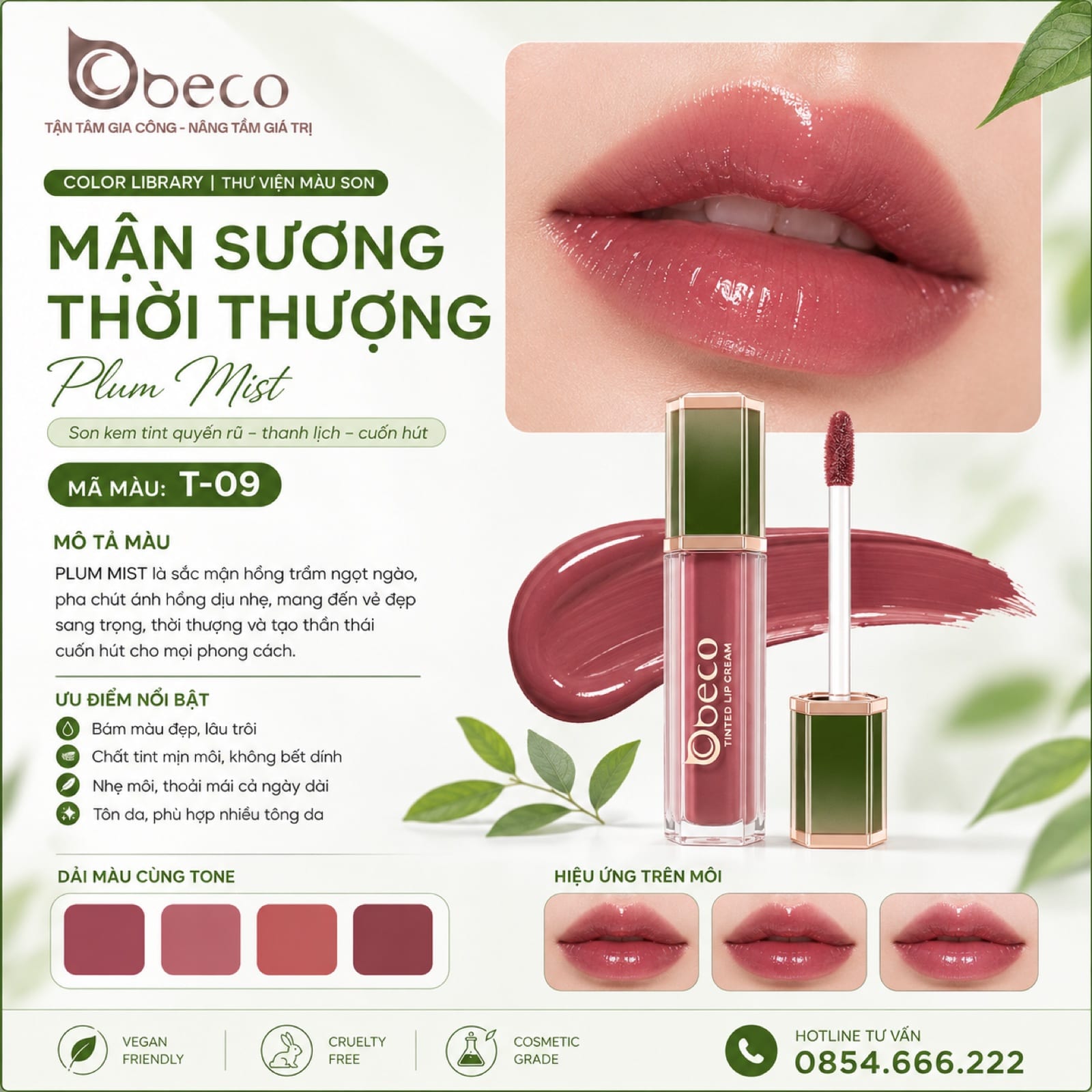 Thẻ màu son T-09 Mận sương thời thượng (Plum Mist) do BECO gia công