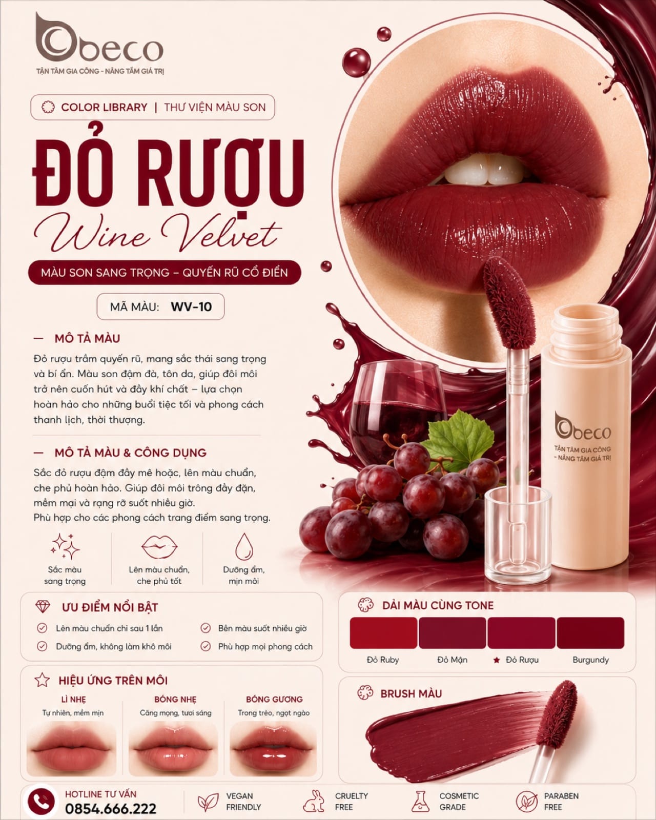 Thẻ màu son WV-10 Đỏ rượu (Wine Velvet) do BECO gia công