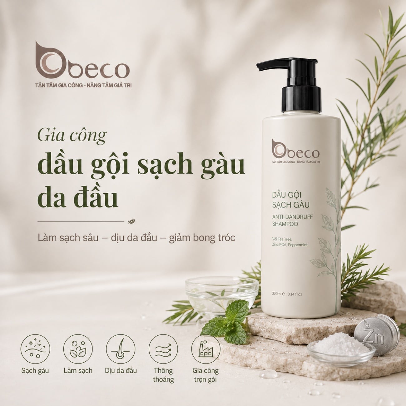Dầu gội sạch gàu cho da đầu dầu do BECO gia công
