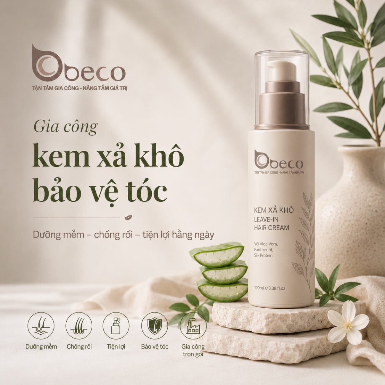 Kem xả khô bảo vệ tóc do BECO gia công