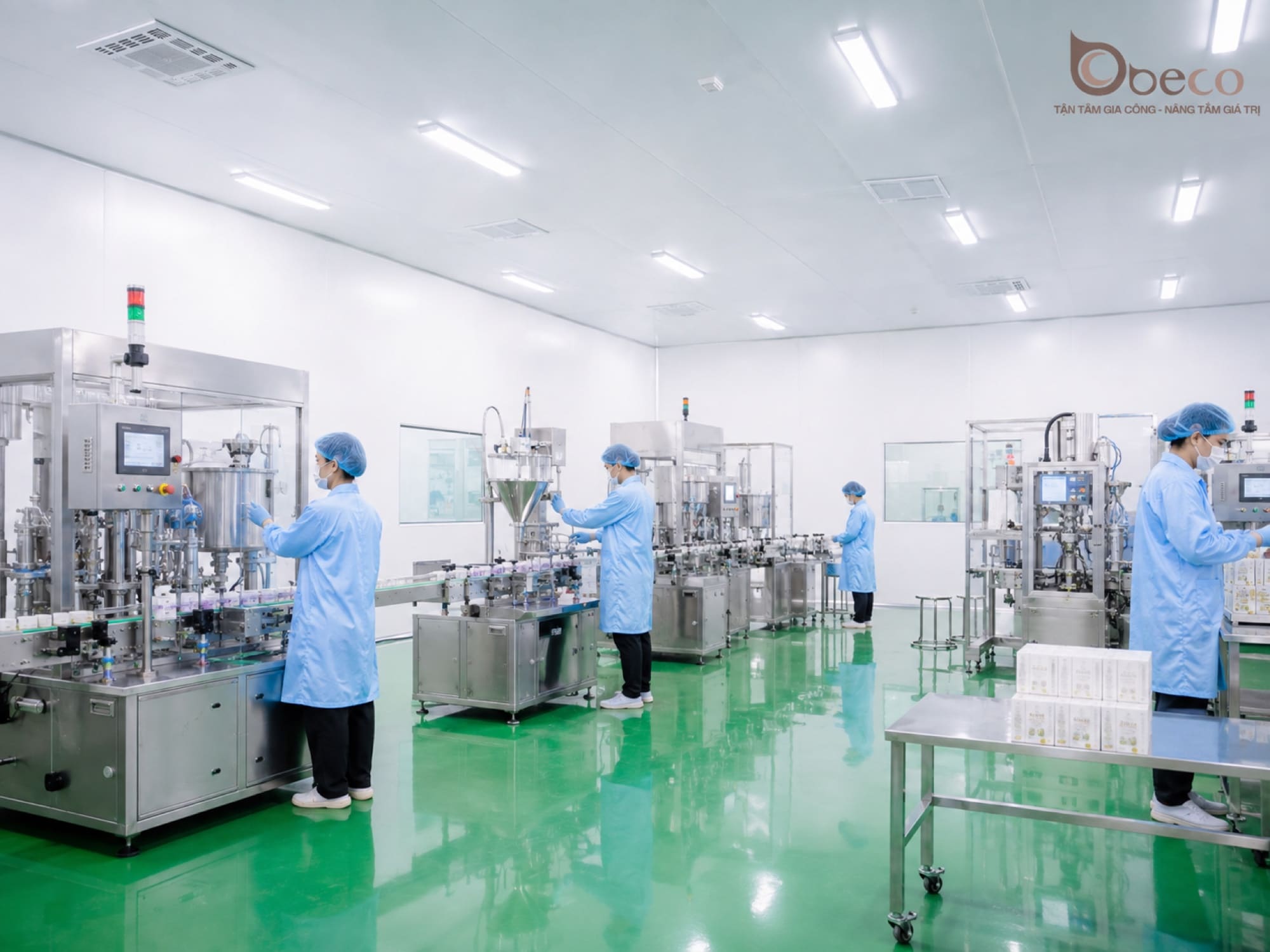 Dây chuyền chiết rót tự động tại nhà máy GMP của BECO