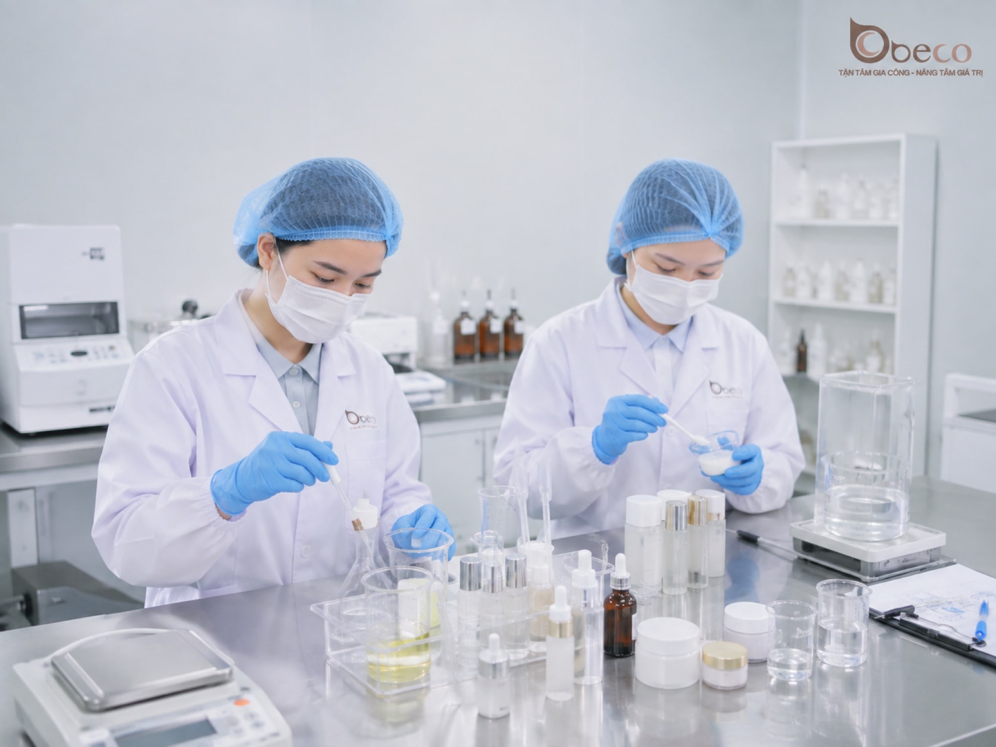 Hai chuyên viên nghiên cứu của BECO làm việc trong phòng thí nghiệm