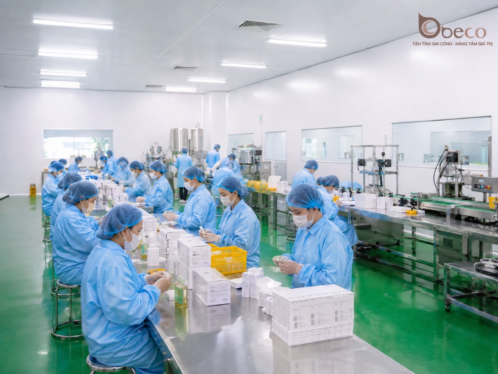 Chuyền đóng hộp thành phẩm tại nhà máy GMP của BECO