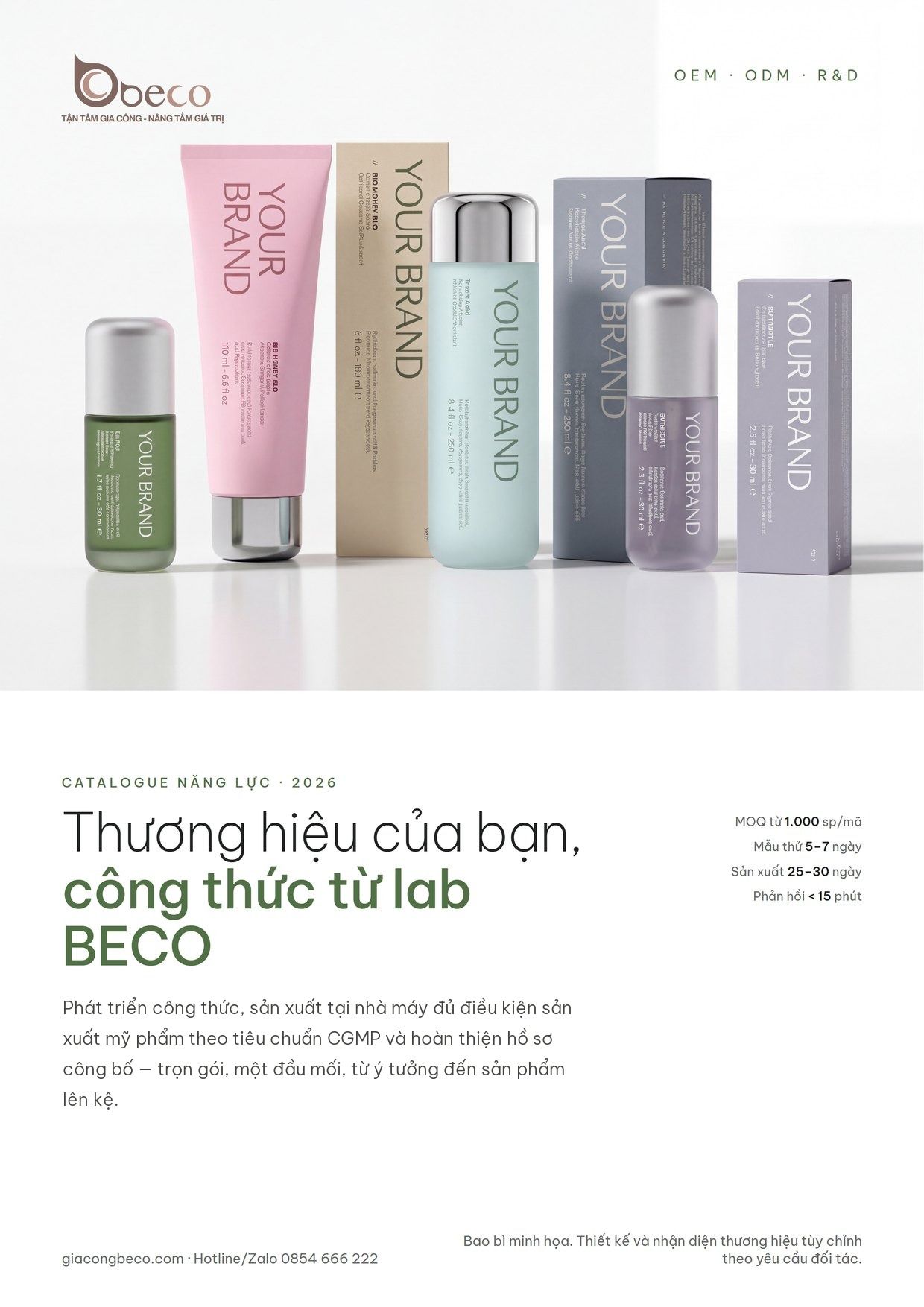 Trang bìa catalogue gia công mỹ phẩm BECO 2026