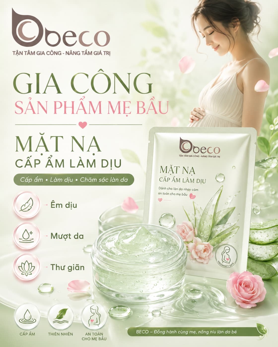 Mặt nạ cấp ẩm làm dịu cho mẹ bầu do BECO gia công