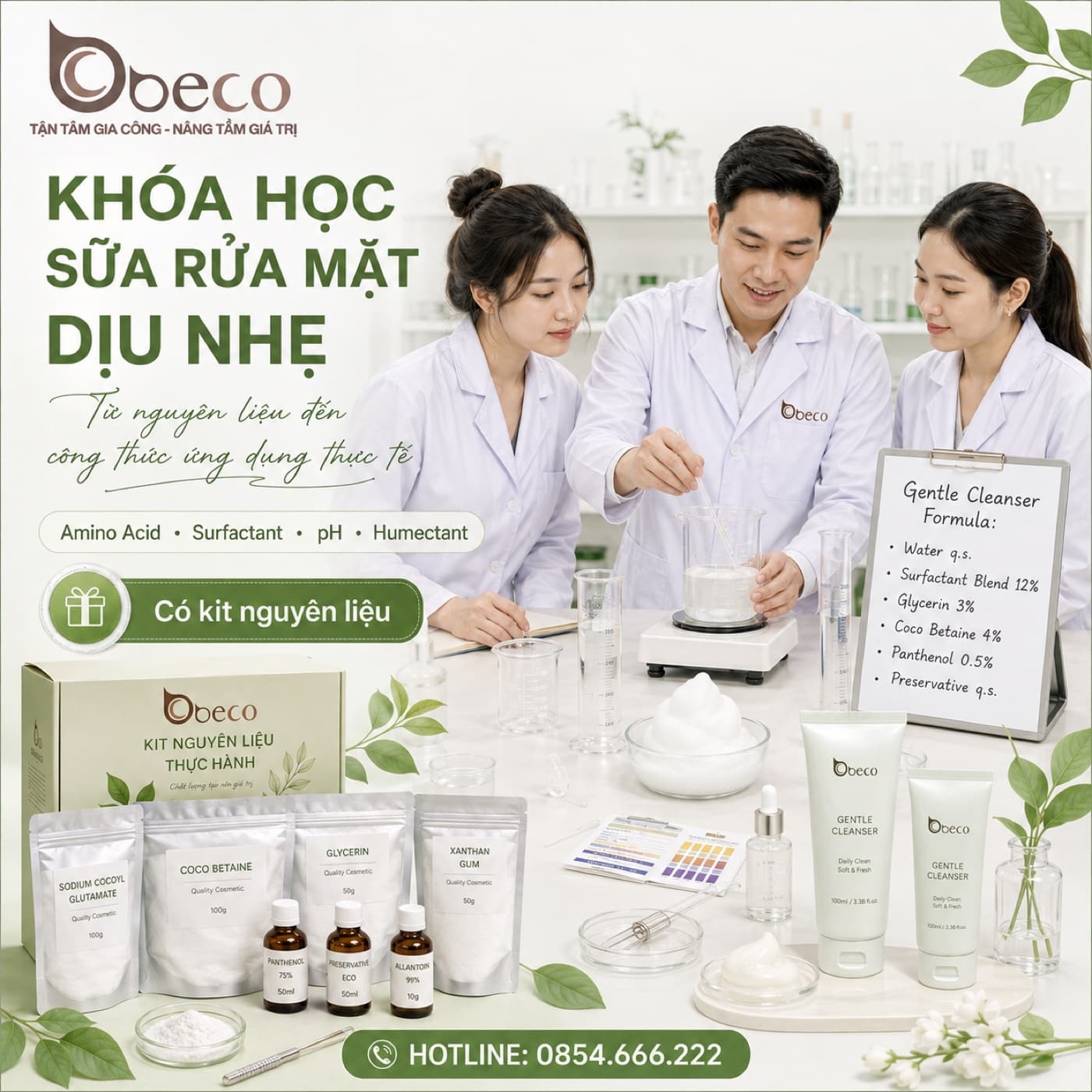 Buổi thực hành khoá học sữa rửa mặt dịu nhẹ tại phòng lab BECO