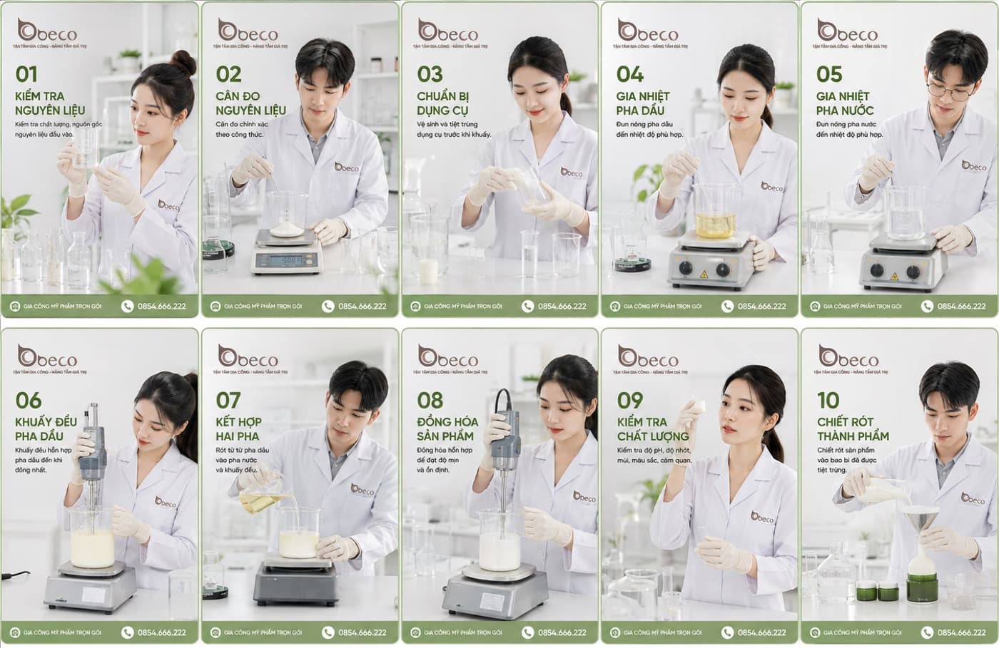 Bảng quy trình khuấy mẫu mười bước của BECO, từ vệ sinh dụng cụ tới đóng gói mẫu
