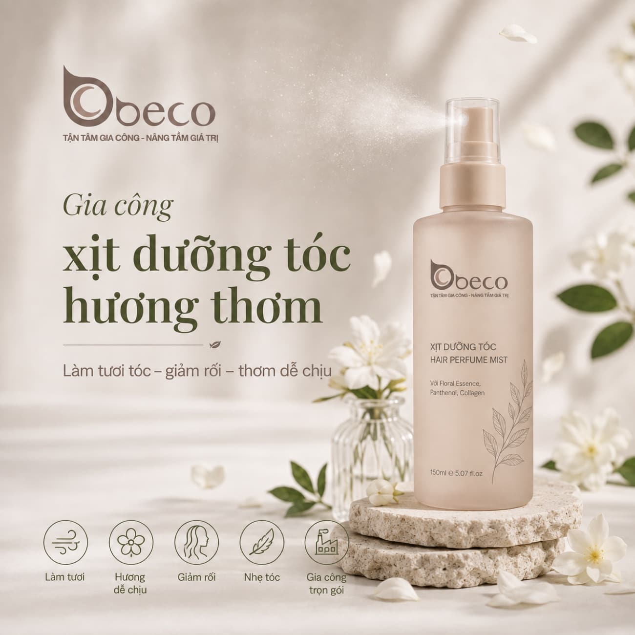 Xịt dưỡng tóc hương thơm do BECO gia công