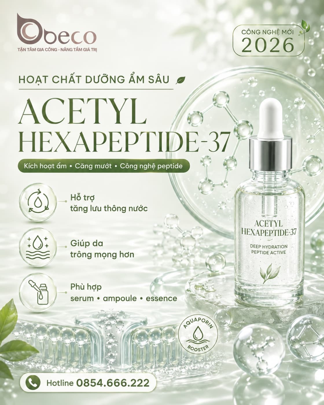 Nguyên liệu Acetyl Hexapeptide-37 trong danh mục nguyên liệu của BECO