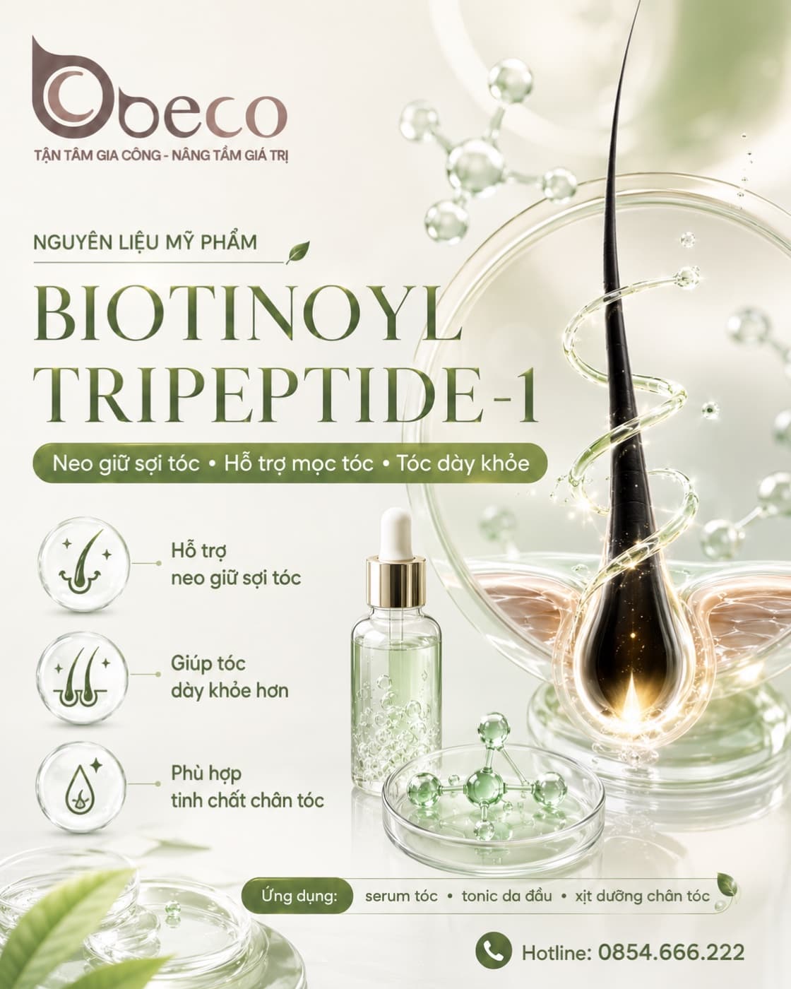 Nguyên liệu Biotinoyl Tripeptide-1 trong danh mục nguyên liệu của BECO