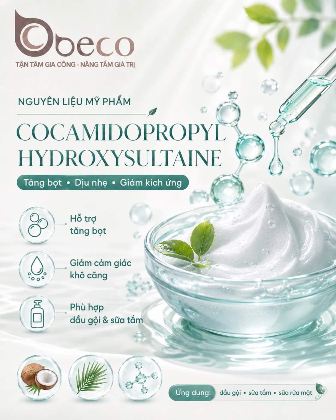Nguyên liệu Cocamidopropyl Hydroxysultaine trong danh mục nguyên liệu của BECO