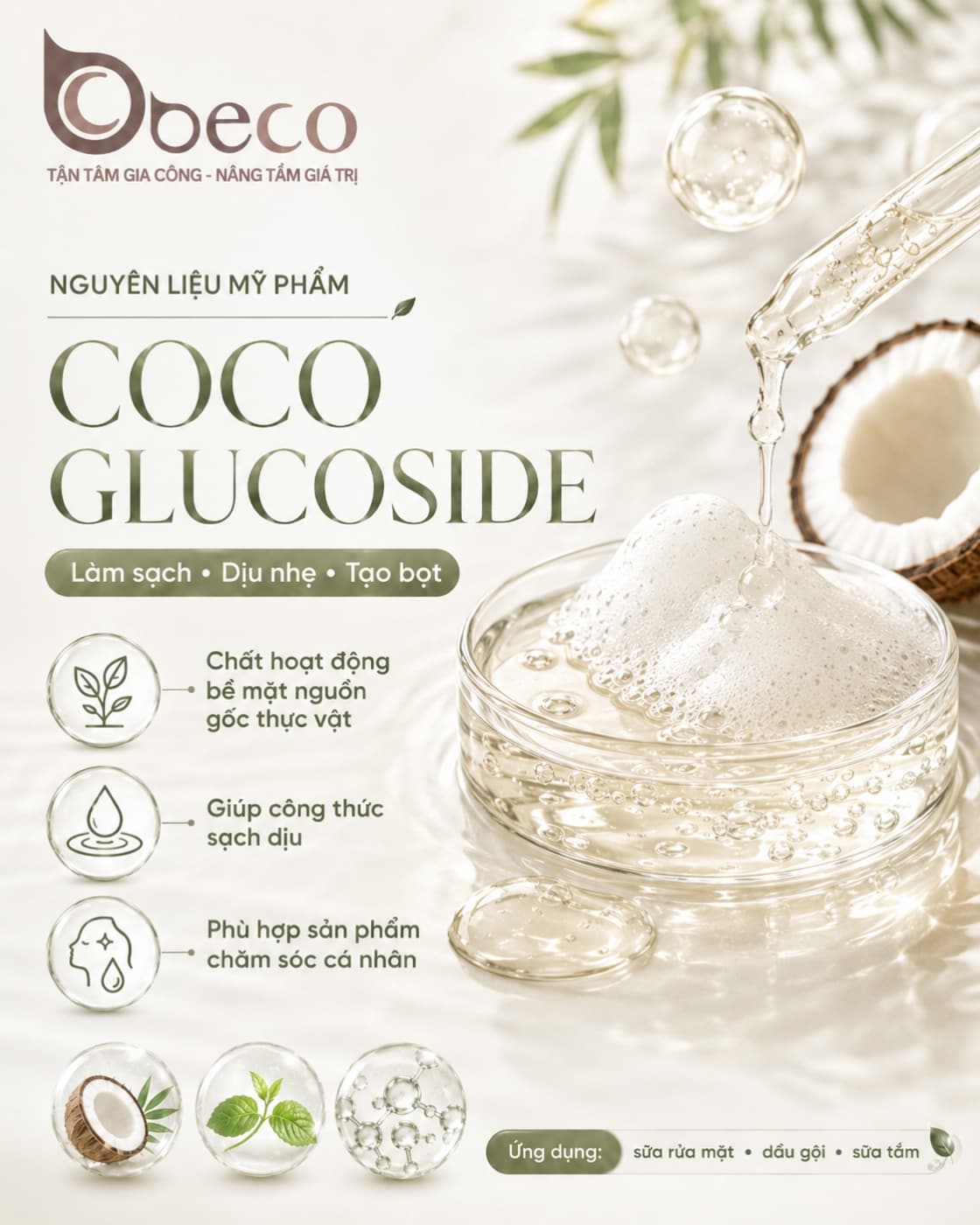 Nguyên liệu Coco Glucoside trong danh mục nguyên liệu của BECO