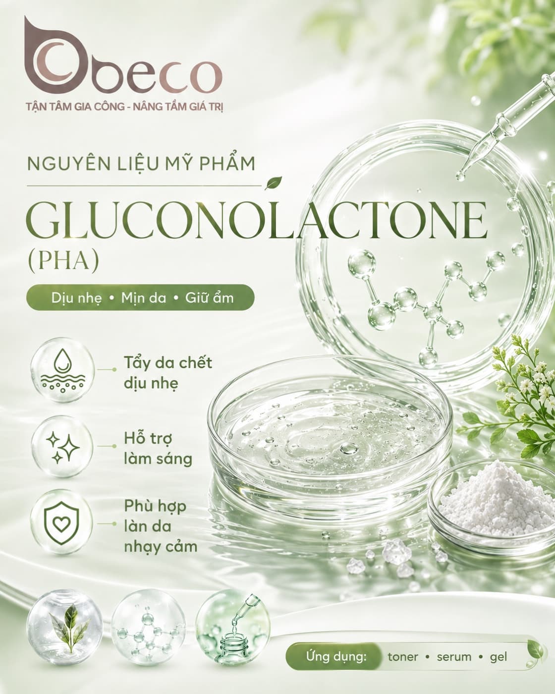 Nguyên liệu Gluconolactone (PHA) trong danh mục nguyên liệu của BECO