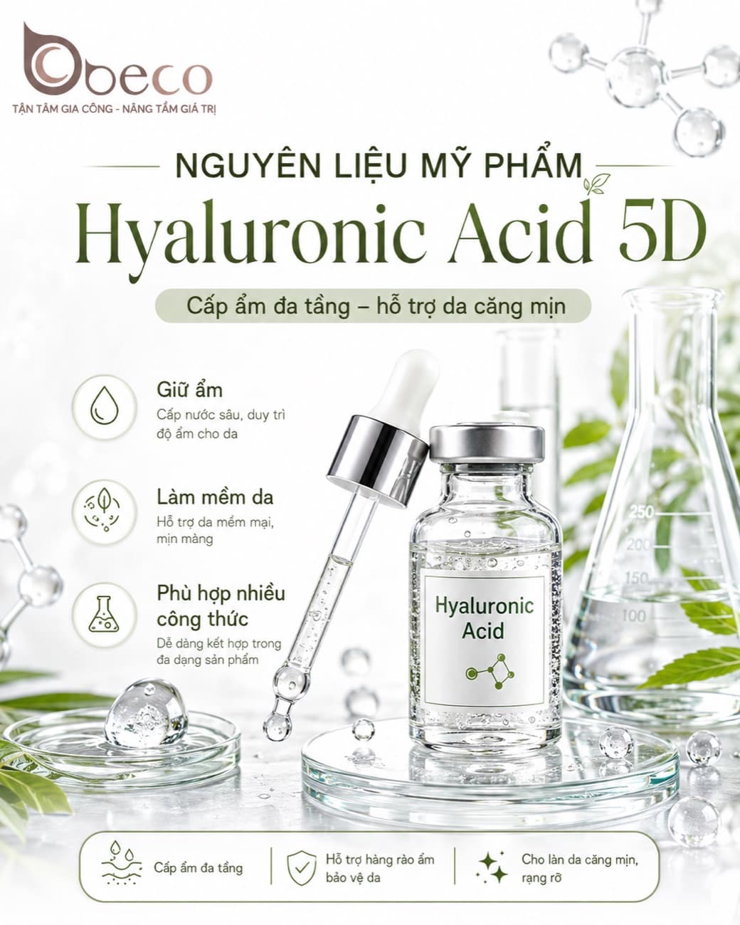 Nguyên liệu Hyaluronic Acid 5D trong danh mục nguyên liệu của BECO