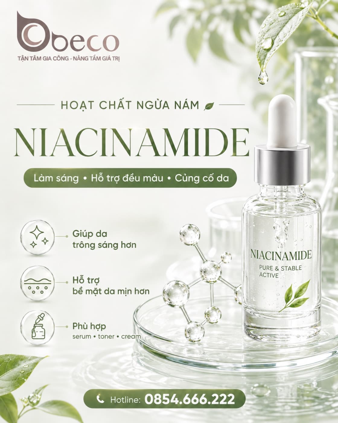 Thẻ Niacinamide trong bộ thẻ hoạt chất hỗ trợ đều màu của BECO