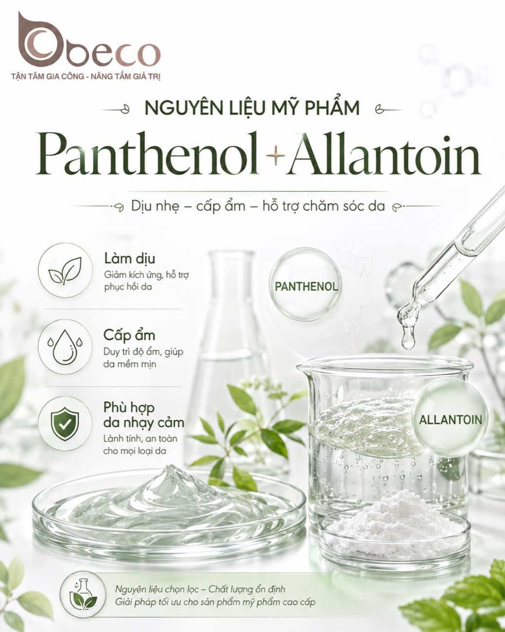 Nguyên liệu Panthenol kết hợp Allantoin trong danh mục của BECO