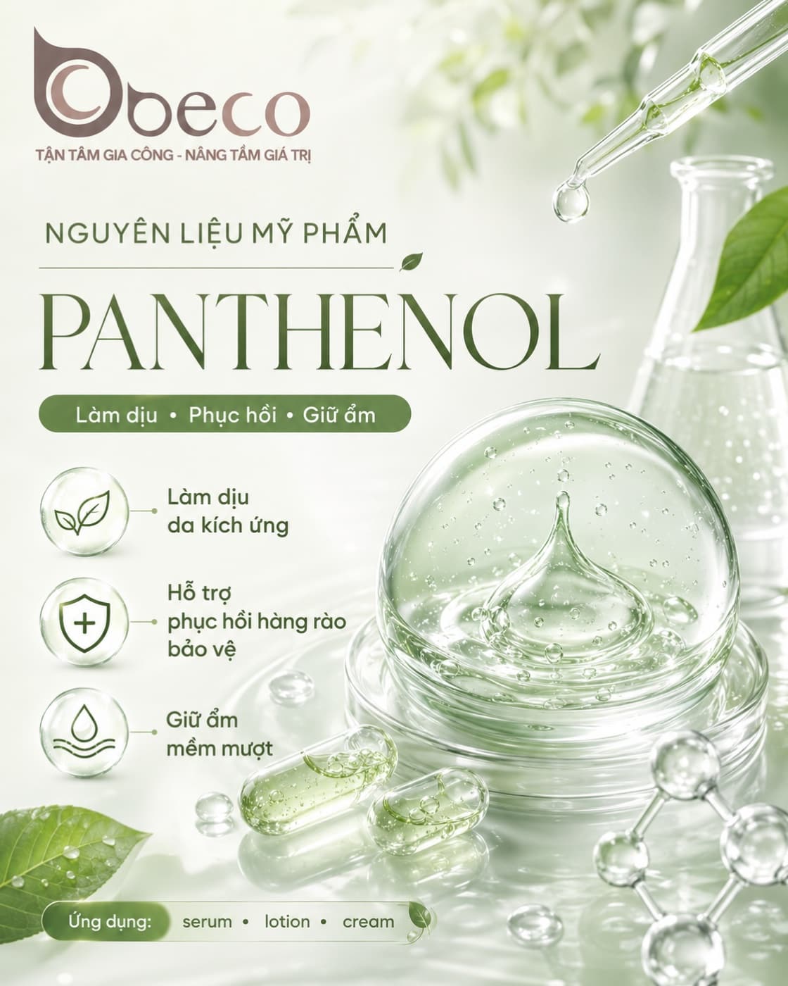 Nguyên liệu Panthenol (Vitamin B5) trong danh mục nguyên liệu của BECO