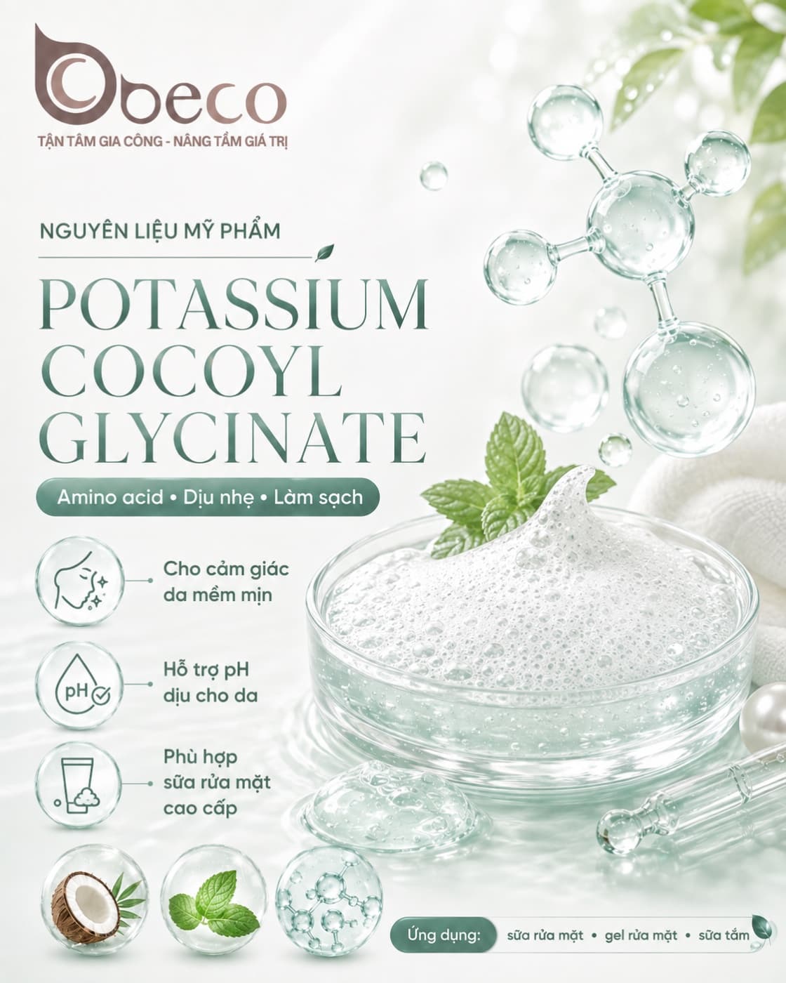 Nguyên liệu Potassium Cocoyl Glycinate trong danh mục nguyên liệu của BECO
