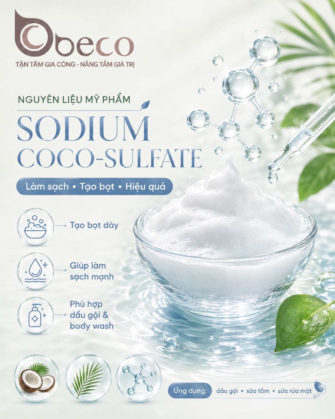 Nguyên liệu Sodium Coco-Sulfate trong danh mục nguyên liệu của BECO