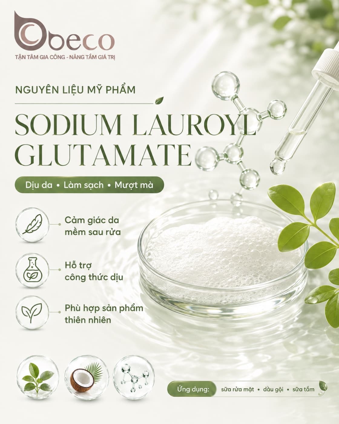 Nguyên liệu Sodium Lauroyl Glutamate trong danh mục nguyên liệu của BECO