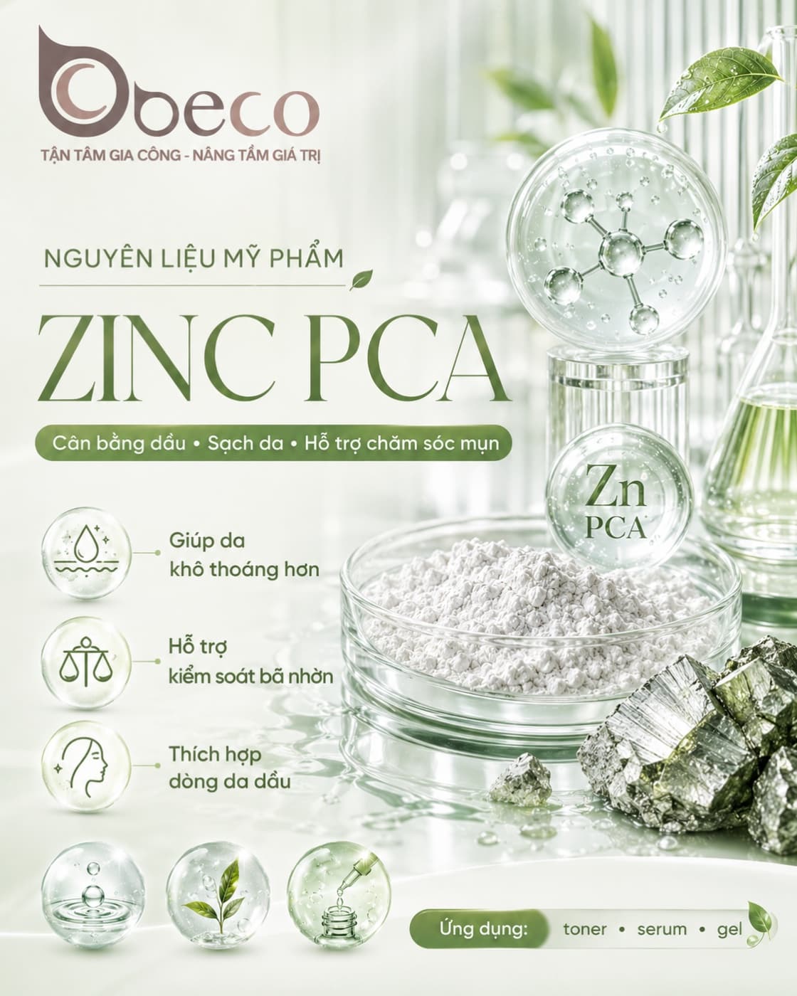 Nguyên liệu Zinc PCA trong danh mục nguyên liệu của BECO