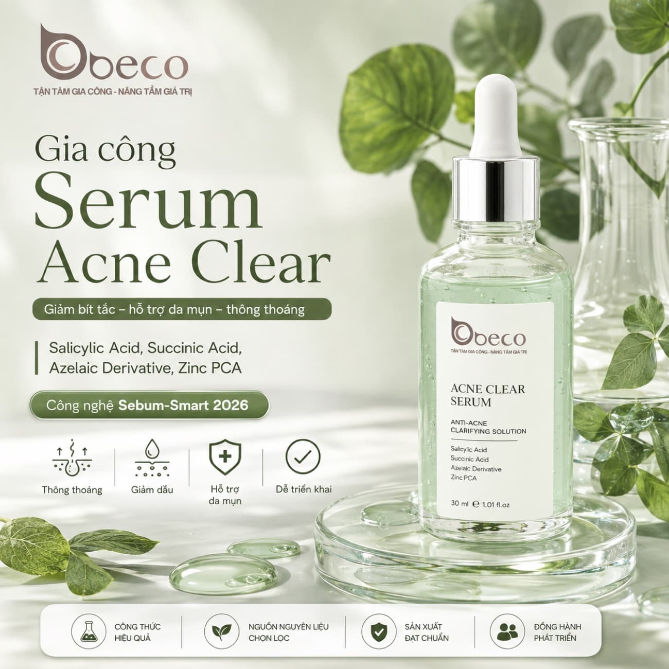 Serum Acne Clear do BECO gia công, nền Salicylic Acid và Zinc PCA