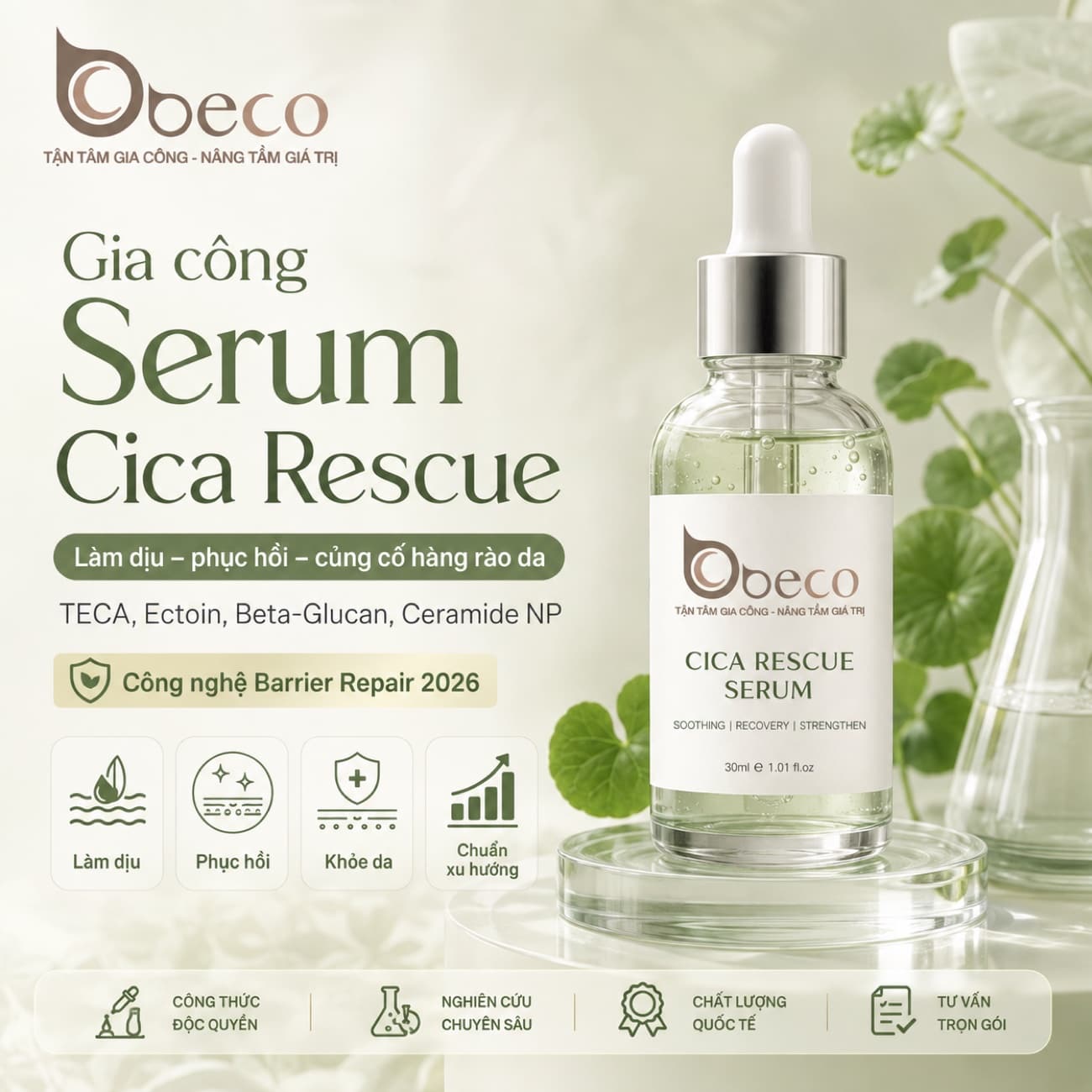 Serum Cica Rescue do BECO gia công, nền TECA và Ceramide NP