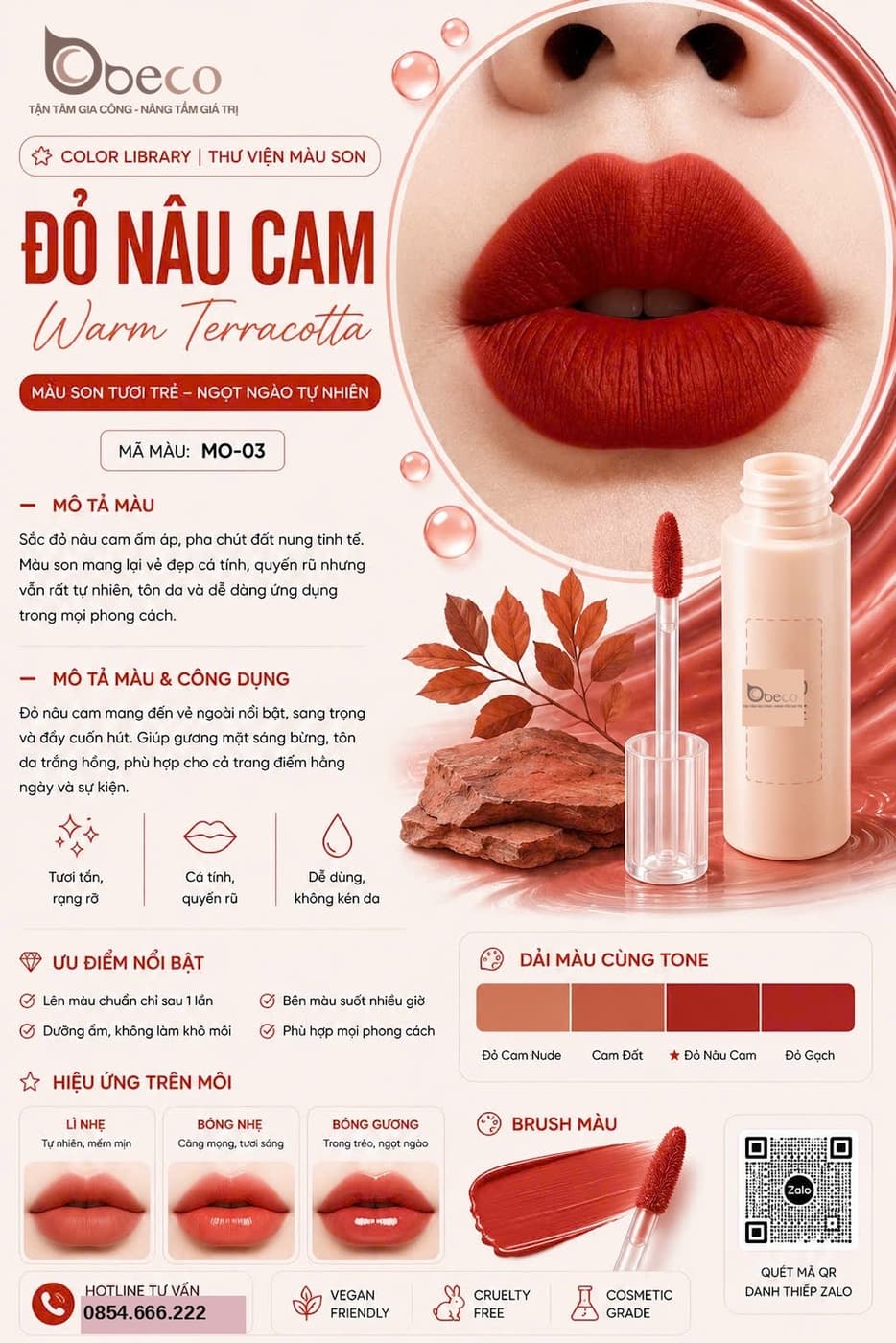 Thẻ màu son MO-03 Đỏ nâu cam (Warm Terracotta) do BECO gia công