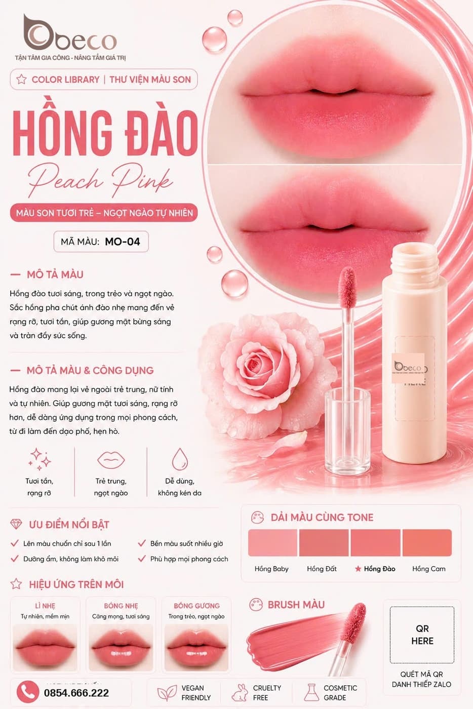 Thẻ màu son MO-04 Hồng đào (Peach Pink) do BECO gia công
