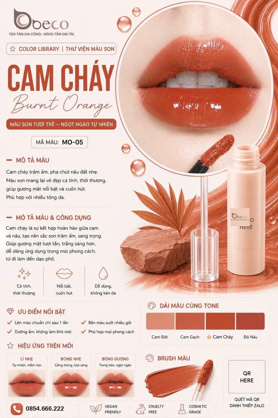 Thẻ màu son MO-05 Cam cháy (Burnt Orange) do BECO gia công