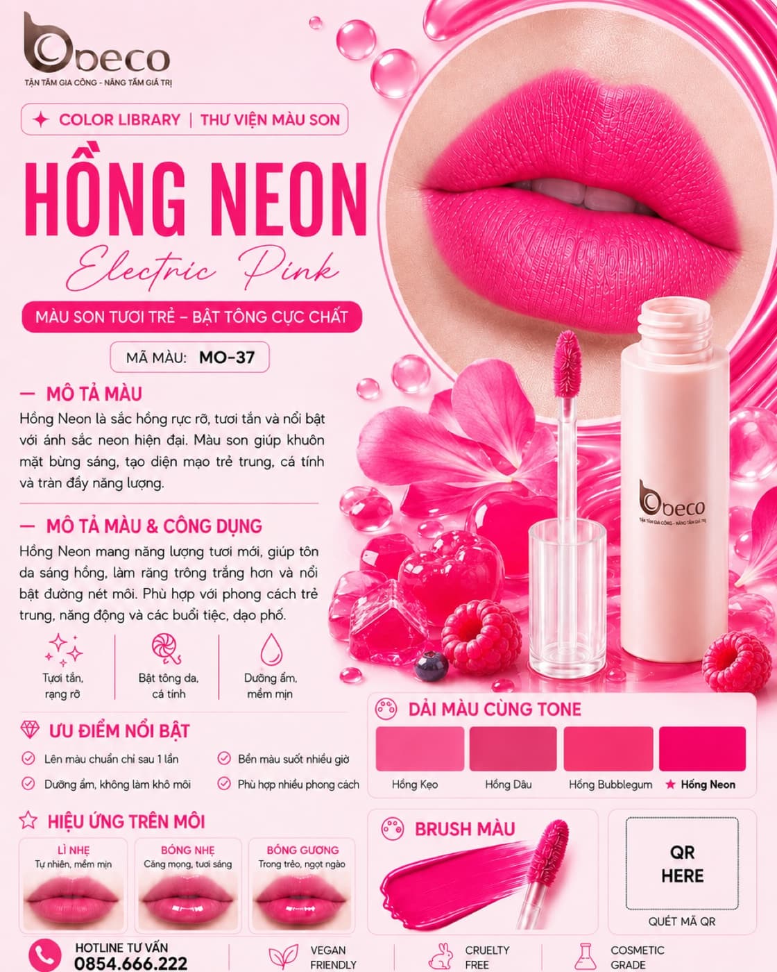 Thẻ màu son MO-37 Hồng neon (Electric Pink) do BECO gia công