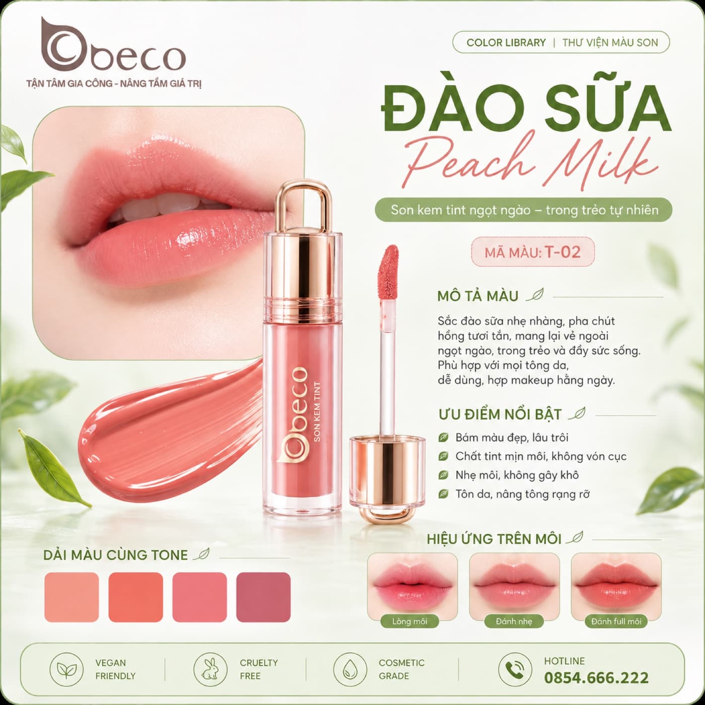Thẻ màu son T-02 Đào sữa (Peach Milk) do BECO gia công